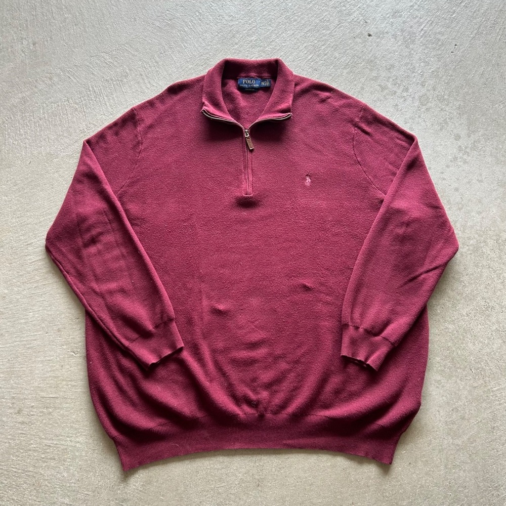 Vintage Polo Ralph Lauren 1/4 Zip Sweater Size 3XLT Red Pullover Pima Cotton